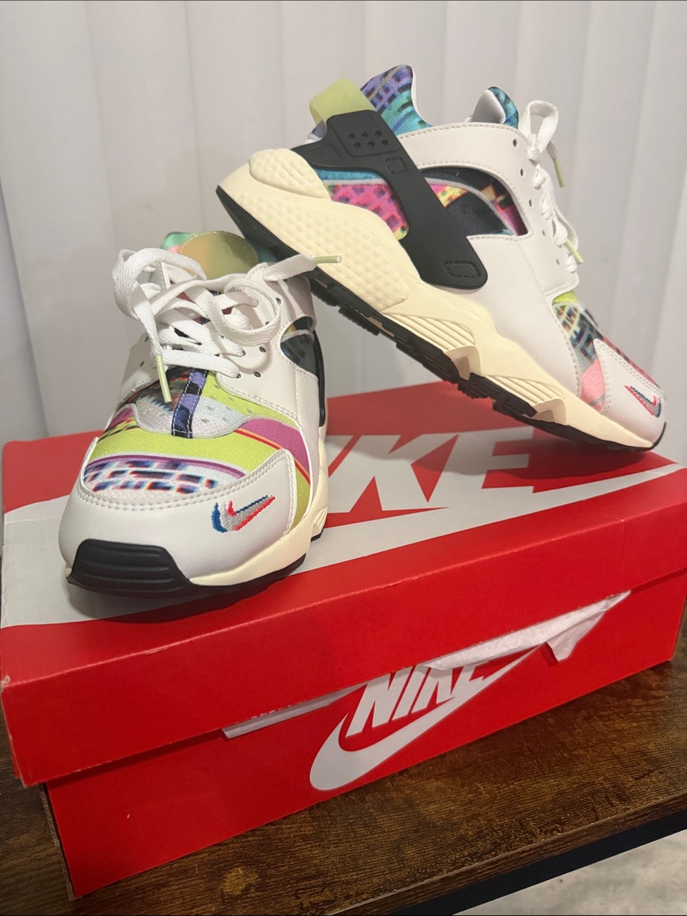 Nike Kids White Sneakers with Neon Rainbow Accents